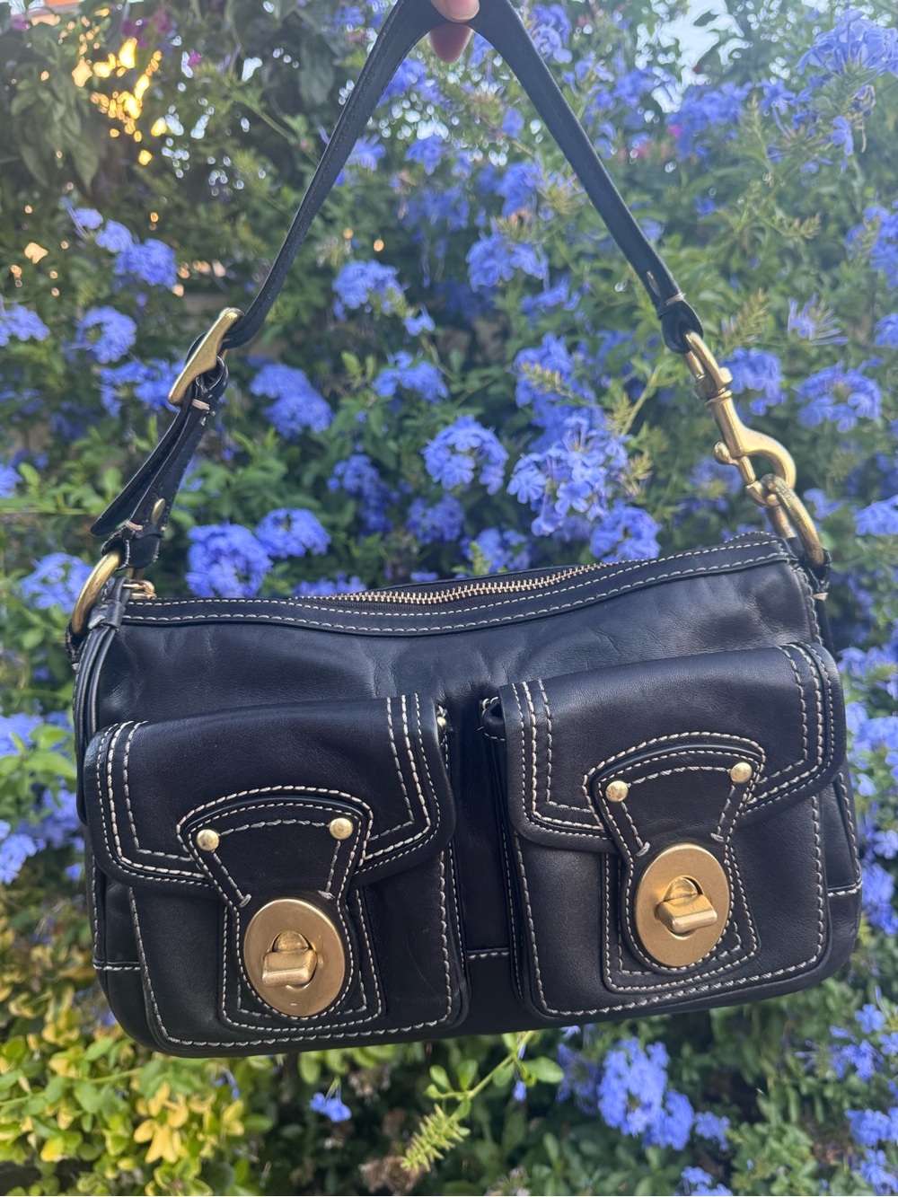 Vintage Coach Black Leather Turnlock Legacy Shoulder Bag